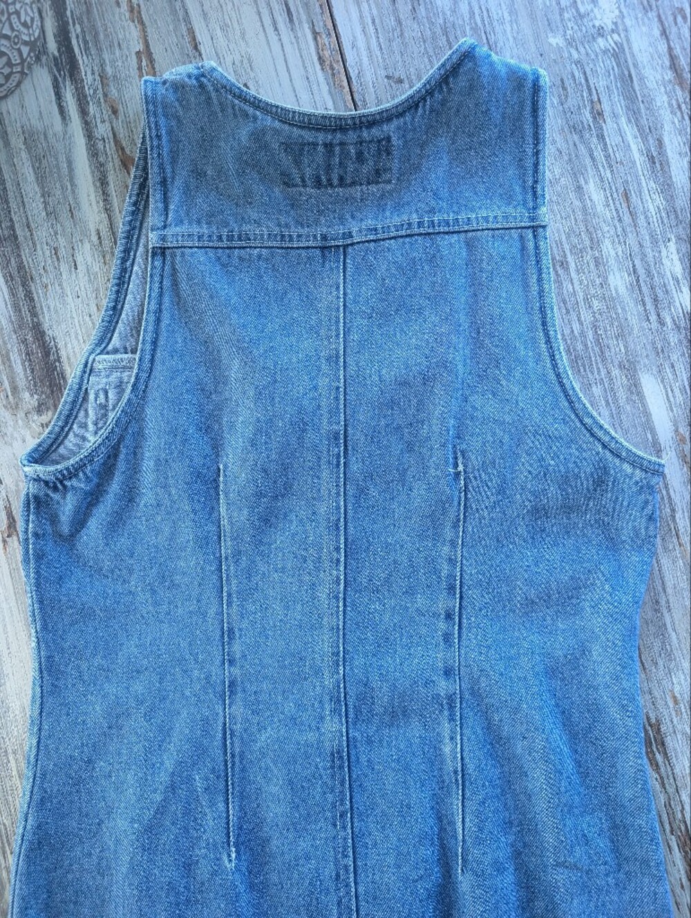Vintage 90s Denim Button Front Midi Dress 100% Cotton Sleeveless Size 7/8 - Picture 7 of 9